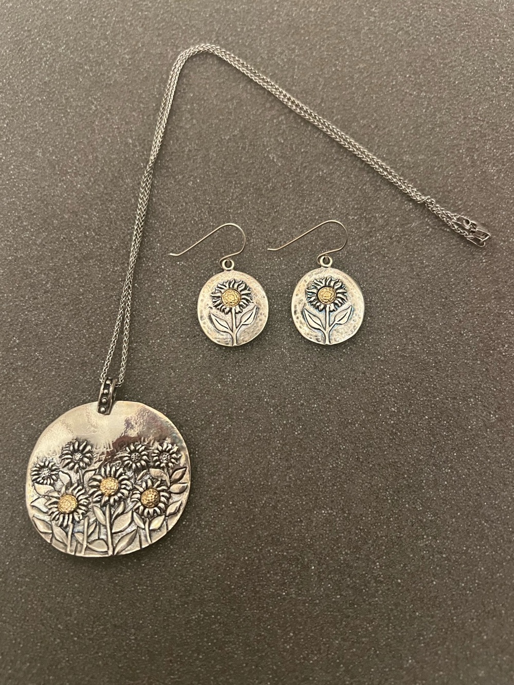 Or Paz PZ Israel Sterling Silver Large Sunflower Pendant Earrings Signed